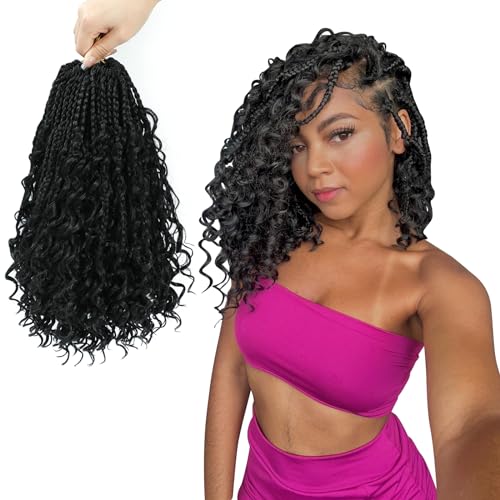 8 Packs Crochet Braids Meches Boho Box Braids Crochet Hair with Curly Hair Pre Loop Bohemian Braids...