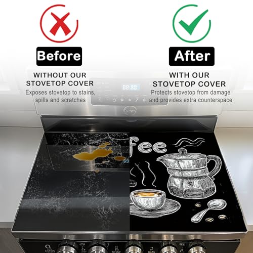 Image of Nuxovilar Stove Top Cover for Electric Stove, 20x28 Inch Polyester Glass Cooktop Protector with Coffee Cup & Bean Motif, for Kitchen Decor & Daily Use