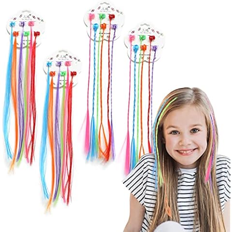 36 Pcs Kids Hair Extensions with Hair Clips, Kcmell Girl Braids Extensions Hair, Colorful Clip in Straight Hair Extensions, Hair Decor Accessories Ideal for Party and Children Performance (6 Colors) Cover