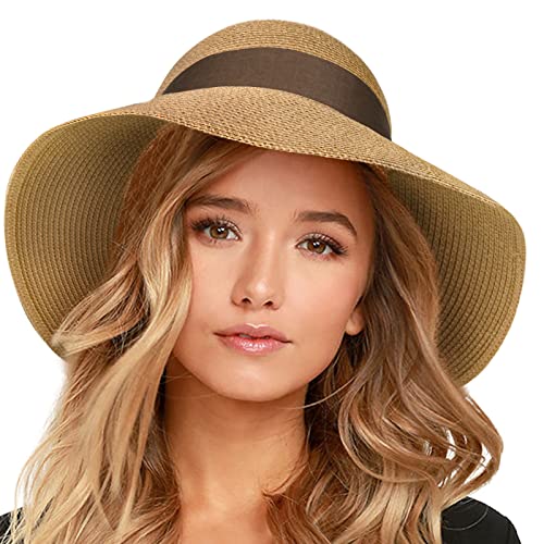 Image of FURTALK Womens Beach Sun Straw Hat Wide Brim UV Protection Travel Hat