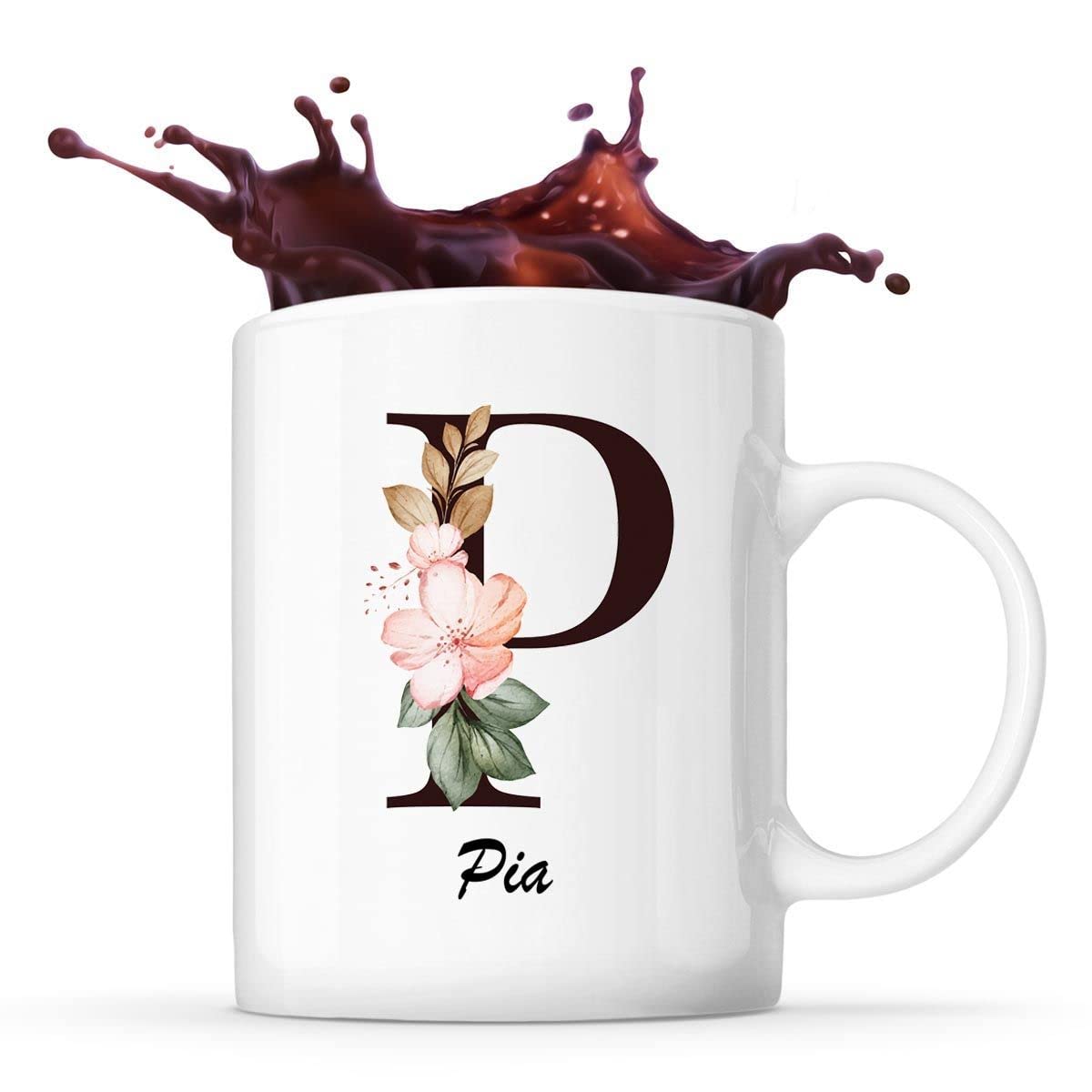 Generico Tazza Personalizzata con Nome e Lettera Iniziale, Idea Regalo Originale Natale Compleanno Lui Lei, Tazza in Ceramica per Colazione 100% Made in Italy