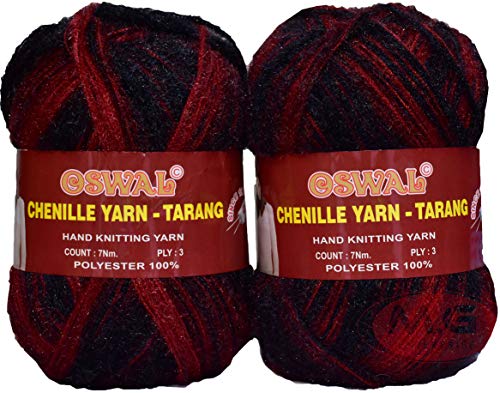 Image of M.G ENTERPRISE Os wal Knitting Wool Yarn, Soft Tarang Feather Wool Ball Black Red 400 gm Best Used with Knitting Needles, Soft Tarang Wool Crochet NeedlesWool Yarn for Knitting. by M.G ENTERPRISE Os wal