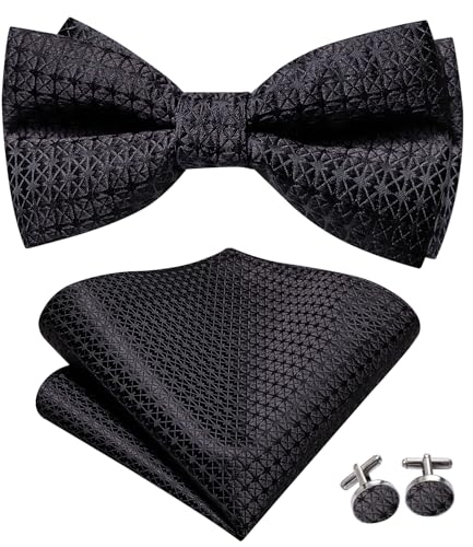 Image of Hi-Tie Bow Ties for Men Pre-Tied Pocket Square with Cufflinks Mens Bowtie Sets for Wedding Formal Party
