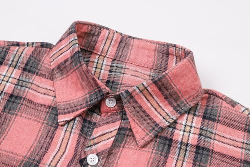 SANGTREE Mens and Boys Plaid Flannel Shirt Long Sleeve Casual Button Down Western Shirts with Chest Pockets4