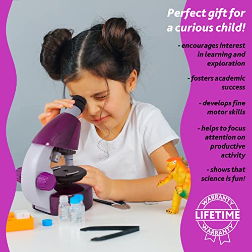 Levenhuk Labzz M101 Amethyst Stem Microscopio Per Bambini Con Zoom 640X, Luce A Led, Kit Scientifico Giocattolo Portatile Di Vetrini Preparati, Strumenti Di Laboratorio, Guida Con Esperimenti (En) - 2