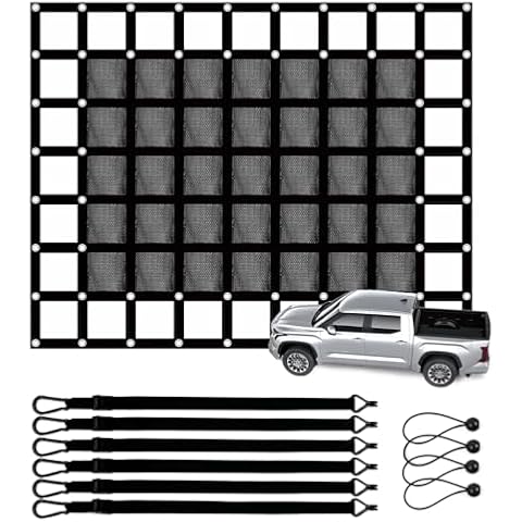 TKLoop Tailgate Cargo Net,4.8x6ft，Heavy Duty Cargo Net for Pickup Truck Bed,SUV, Cargo Nets with Cam Buckles & Elastic Ropes Cover