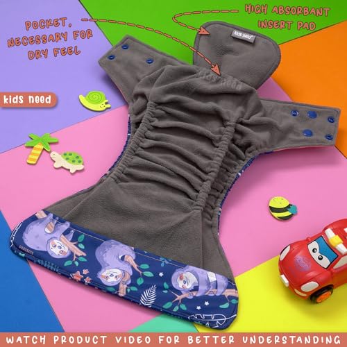 Kids Need Leakage Proof cloth diaper for babies 0 to 3 years High Absorbent 3 Reusable diaper cover 3 Insert pad combo Pack 5-18Kg Adjustable free size Washable Pocket cloth diapers for babies 35