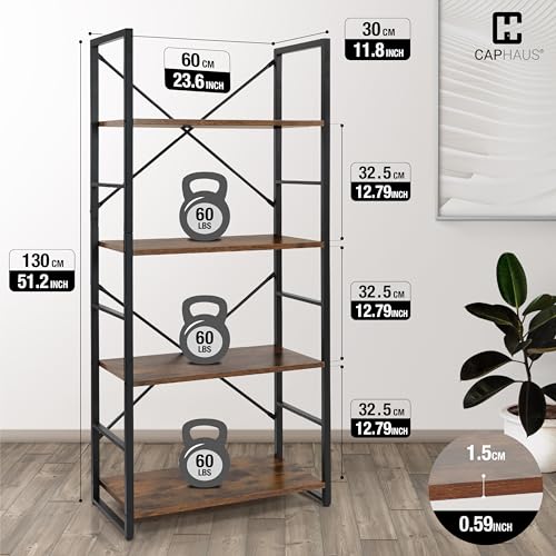 Image of CAPHAUS 4 Tier Bookshelf, 24 Inch Width Free Standing Shelf, Bookcase Shelf Storage Organizer, Industrial Book Shelves for Home Office, Living Room, Kitchen, Rustic Oak Vintage Shelves & Metal Frame