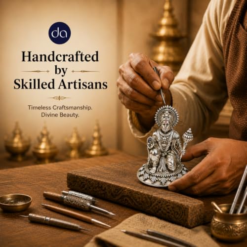 Image of Silver Plated Hanuman ji Idol for Car - 4 Inch | Compact Bajrangbali Murti for Home Temple, Car Dashboard | A Home Decor Lord Hanuman Idol Gift