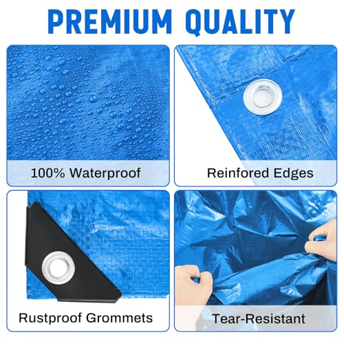 Image of 4 Pack 8 x 10 ft 5.5 Mil Large Tarps Heavy Duty Waterproof Tarp Multi Purpose Tent Cover for Home Boats Cars Camping Patio Furniture Roof Emergency Rain Protective Cover, Blue