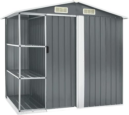 PURADAY Cobertizo de almacenamiento de jardín de 80.7 x 51.2 x 72 pulgadas con estante de almacenamiento con 4 rejillas de ventilación y puerta