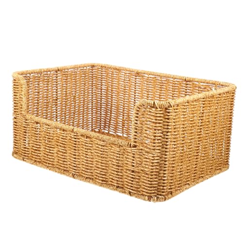 SOLUSTRE Woven Imitation Rattan Basket Multi-function Desktop Storage for Books Snacks Chic Home Decor