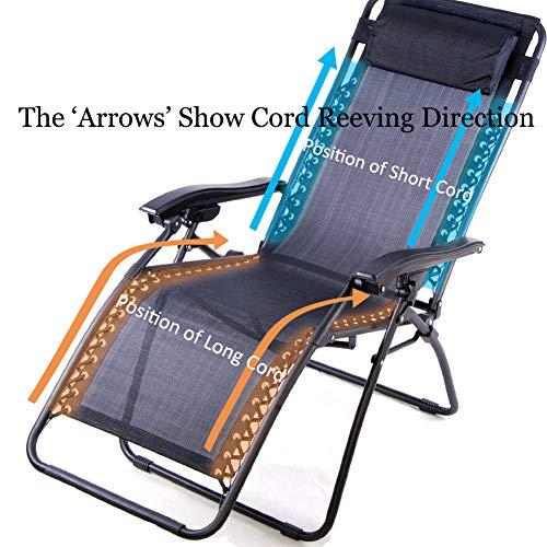 Image of Replacement Cords for Zero Gravity Chair 4 Cords Patio Recliner Repair Laces for Lounge Chair Bungee Chair Antigravity Chair (Black)