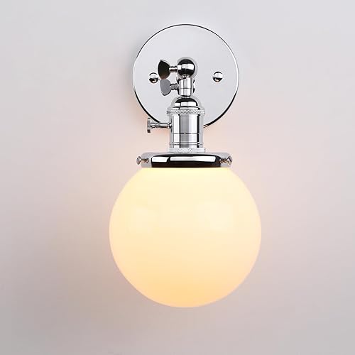 Miniatura 2 de PERMO Aplique de pared industrial vintage con mini pantalla redonda de 5.9 pulgadas, vidrio blanco leche soplado a mano (cromado)