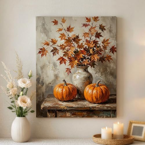 Lienzo decorativo con encanto de otoño para el hogar, diseño de calabazas naranja de 16x20"