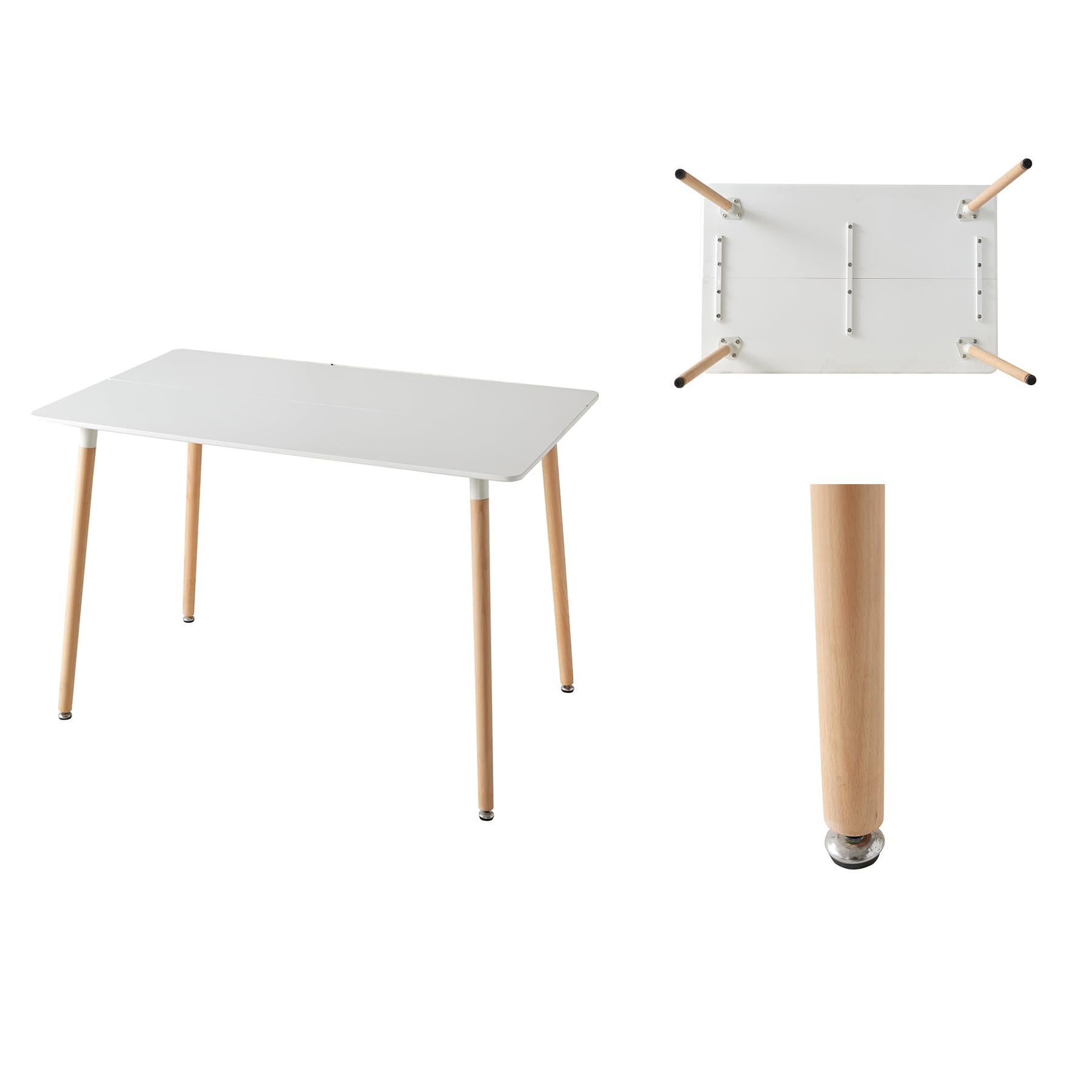 Table de cuisine 100x70x74 cm blanche pour 4 à 6 personnes avec de robustes pieds en hêtre