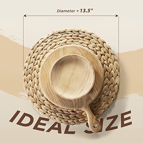 Image of BLUEWEST Woven Placemats - Set of 10 Round Rattan Wicker Water Hyacinth Braided Placemats, 13.5'' Heat Resistant /Anti-Slip