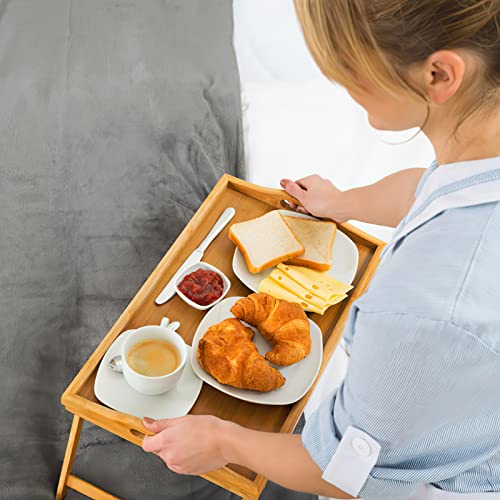 Mxbamhyc 2 Pack Bed Tray Table Breakfast Trays Serving Bamboo Laptap With Floding Legs Handles And Phone Holders thumb #3