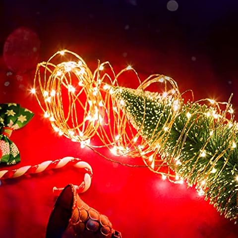 Battery Operated Fairy Lights,100 LED Waterproof Battery Operated String Lights, 33Ft 8 Modes Copper Wire Fairy Lights for Bedroom, Wedding, Birthday, Party, Christmas Decoration (Warm) Cover