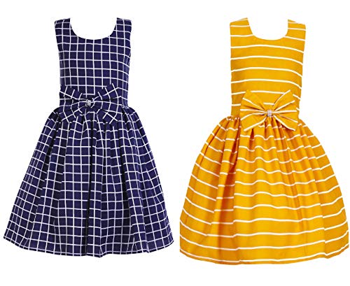 Image of Casual Frock for Baby Girls,Blue Printed and Olive Printed,Pack of 2