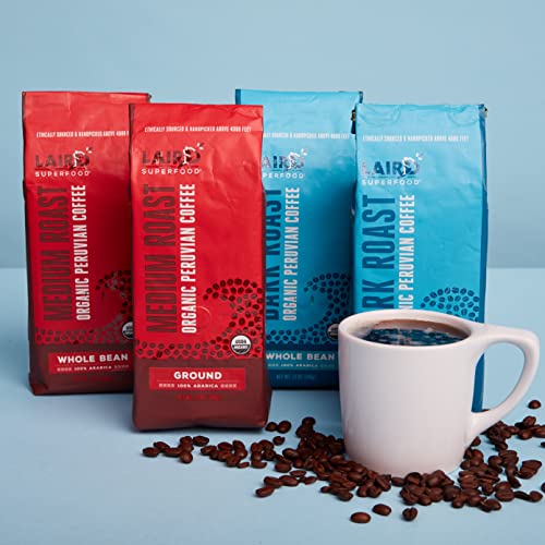 Laird Superfood Peruvian Medium Roast Caffeinated Whole Bean Coffee, Ethically Sourced Premium Whole Bean Coffee, Gluten-Free, Dairy-Free, Non-Gmo, Paleo, Keto Friendly, 12 Oz. Bag, Pack Of 6 #TOP2