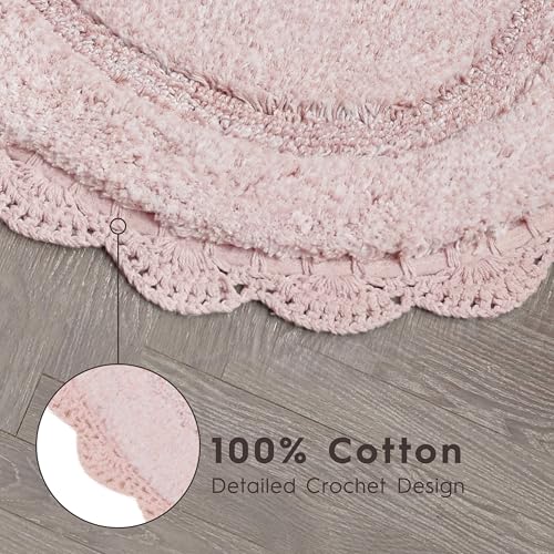Laura Ashley Eloise 100% Cotton Oval Bath Mat with Crochet Border, Soft & Absorbent, Light Pink 21" x 34" Bathroom Rug by Laura Ashley - Used condition - Image 3