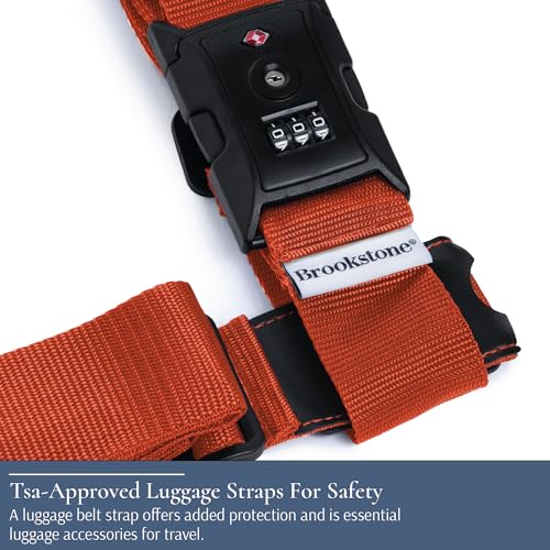 Image of Brookstone Luggage Strap - 2-in-1 TSA-Approved Expandable Luggage Straps for Suitcases with Keyless 3-Digit Combination Lock, Size One Size, Orange