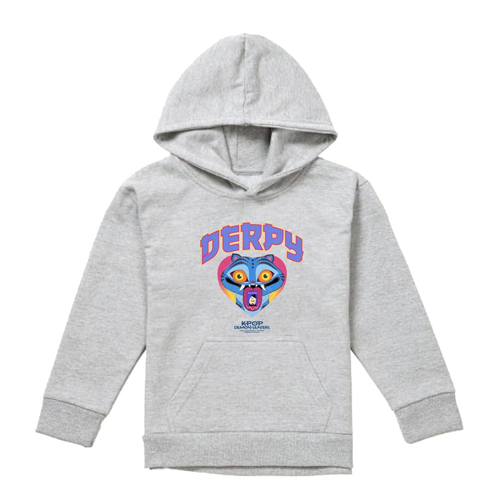 Kpop Demon Hunters Derpy Collegic Youth Kids Boy/Girls Pull-Over Hoodie T Shirt, Heather Grey, 12-13