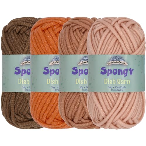 JubileeYarn スポンジディッシュ ヤーン - 50g/Skein Chunky Nylon 布巾 - ブラウン - 4 かせの商品画像（Amazon）