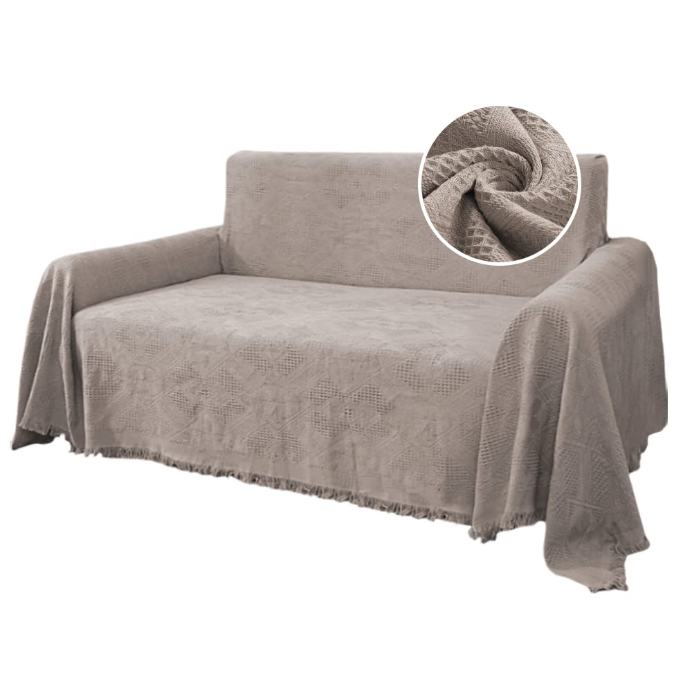 H.VERSAILTEX Cotton Sofa Covers Couch Cover Sofa Slipcover for Most Shape Sofas, Feature Thick Woven Jacquard Seamless with Tassels, Multi-Use