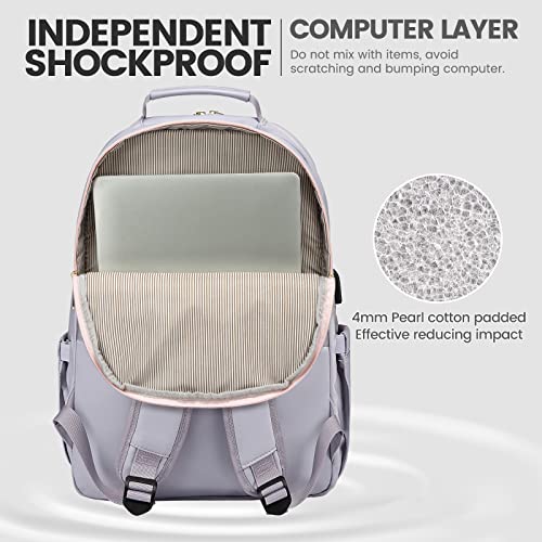 LOVEVOOK Laptop Backpack for Women 15.6 inch,Cute Travel Carry on Backpack Purse,Professional Computer Bag,Waterproof Work Business College Teacher Bag with USB Port,Grey Pink 3 51zvkLzpr L