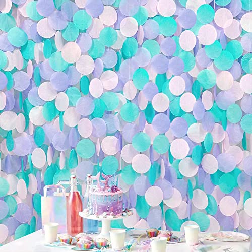 Image of 205 Ft Teal Purple Party Decorations Big Circle Dot Backdrop Garland Tissue Paper Polka Dots Hanging Curtain Streamer for Mermaid Under the Sea Birthday Bachelorette Wedding Shower Party Supplies