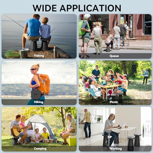Image of 2026 Upgraded Portable Folding Stool, Collapsible Stool, Telescoping Camping Stool with Max Load Capacity 485lbs, Square Retractable Seat for Camping Gardening Fishing Hiking BBQ[Black]