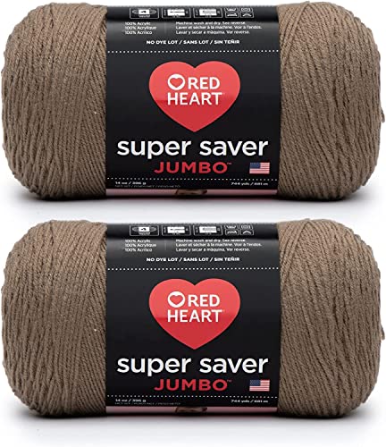 Image of Red Heart Super Saver Jumbo Cafe Latte Yarn - 2 Pack of 396g /14oz - Acrylic - 4 Medium (Worsted) - 744 Yards - Knitting /Crochet