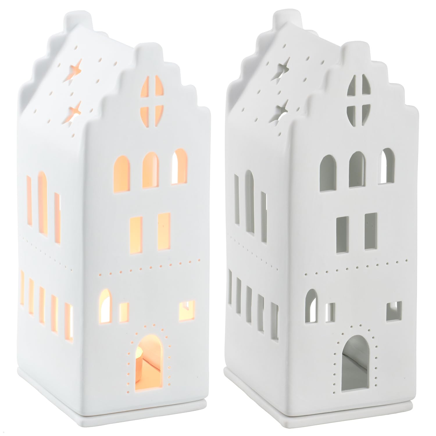 COM-FOUR® swiecznik z porcelany, domek z matowej porcelany z podstawa | latarnik - stylowa dekoracja pokoju w ksztalcie domku