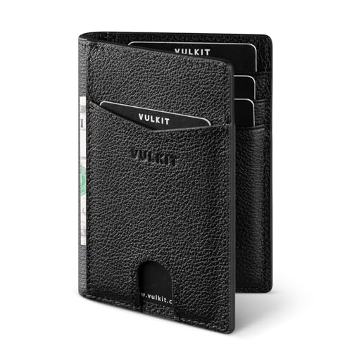 Image of VULKIT Bifold Front Pocket Slim Wallet RFID Blocking Minimalist Thin Genuine Leather Credit Card Holder Wallet for Men and Women Litchi Black