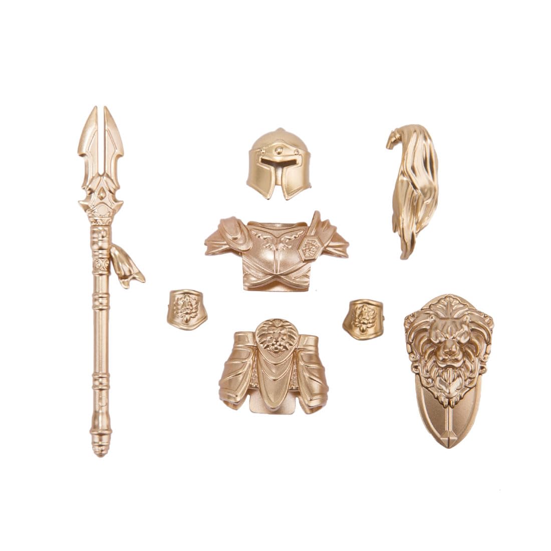LOKLNEYK Military Weapons Set, 10PCS Medieval Knight Shield Guard Armor & Weapons Accessory Building Block Pack, Compatible Minifig Combat Gear for Custom Figures (Gold)