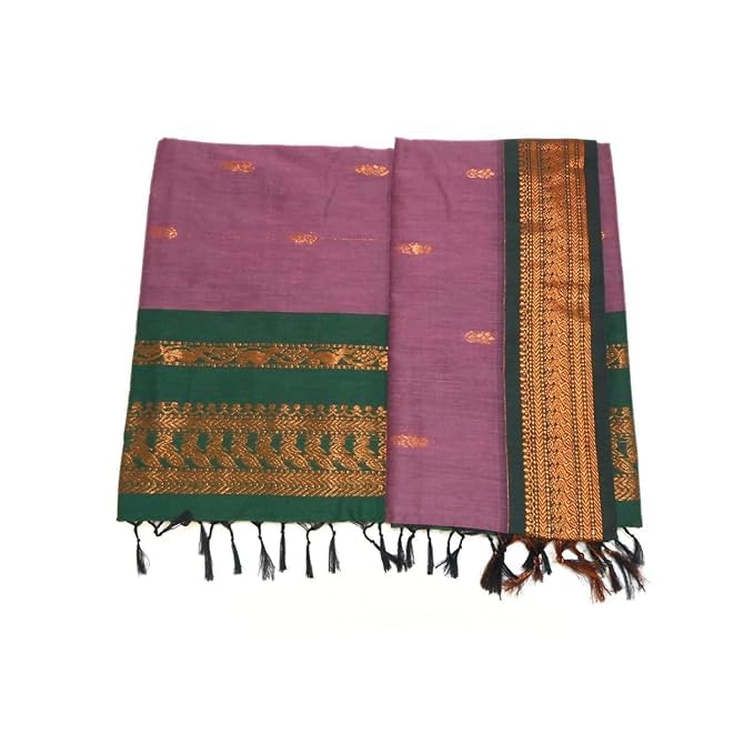 Image of Pure Kalyani Cotton Saree | Zari Border & Blouse Piece - Lata Gadwal Design | Traditional Saree