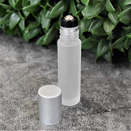 12-Pack Frosted Clear Glass Roller Bottles with Brushed Silver Leakproof Caps – Premium Quality Empty Roll-On Bottles for Essential Oils, Perfumes, Serums, DIY Aromatherapy & Beauty Products4