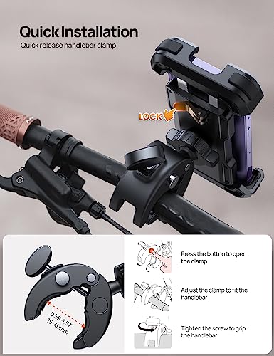 Aomiker Motorcycle Bike Phone Mount Holder - 2023 Quick Release Bike Phone Holder Handlebar Clamp, Bicycle Scooter Phone Clip For Iphone 14 Pro Max Plus, 13 12 11 Pro Max Mini, 4.7-6.8” Smartphone #TOP3