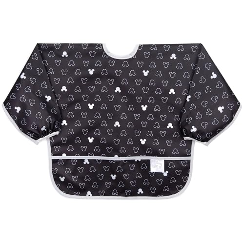 Image of Bumkins Disney Bibs, Baby and Toddler Girls and Boys 6-24 Months, Long Sleeve, Essential Must Have for Eating, Feeding, Mess Saving Lightweight Waterproof Fabric Sleeved Smock, Mickey Mouse Icon