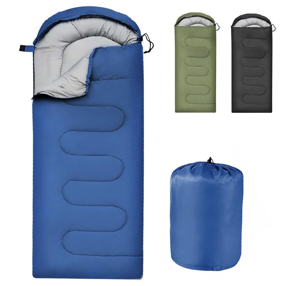 Sleeping Bag Ultralight Adult Compact Hooded Blanket, for 3-4 Seasons, 210cm x 75cm Small Packed Size, Water-resistant, Polyester, Thick and Warm, Snap Closure for Outdoor Camp Hike Travel (Navy Blue)