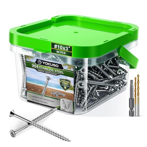 Image of #10 x 3 Stainless Steel Wood Screws - 304 Stainless Steel Exterior Deck Screws (80 PCS), Corrosion & Rust Resistant, T25 Torx Flat Head for Outdoor Wood,Fence & Marine (3 Driver Bits Included)