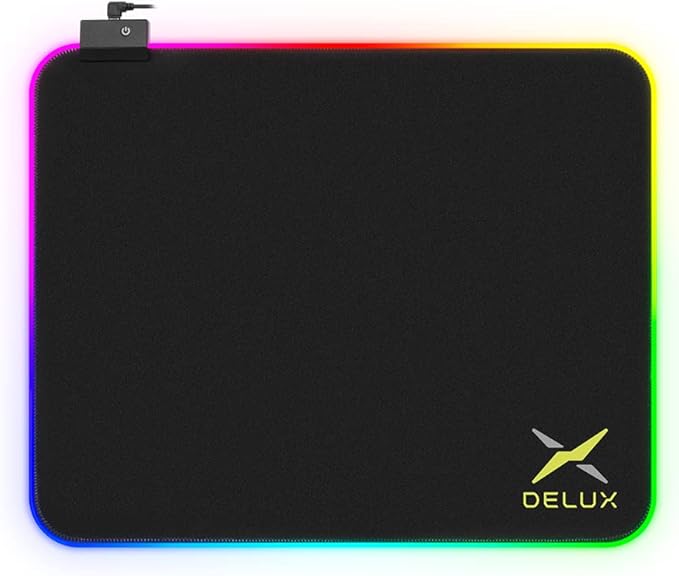 DELUX Large RGB Gaming Mouse Pad, Non-Slip Rubber Base, Waterproof Computer Mouse Mat with Durable Stitched Edges, Great for Office and Gaming, Portable and Durable, 17.5 x 14 Inch (GP003-RGB)