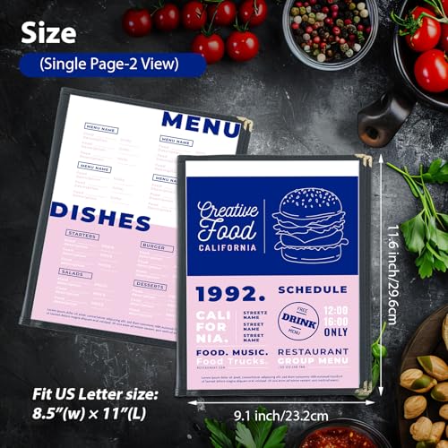 FLKQC 12 Pack Menu Covers, 4 Page 8 View Transparent Menu Holders, 8.5 x 11 Inch Menu Sleeves, Menu Books Fits A4 Size Paper, Perfect for Restaurants, Bars, Cafes, and Office Use