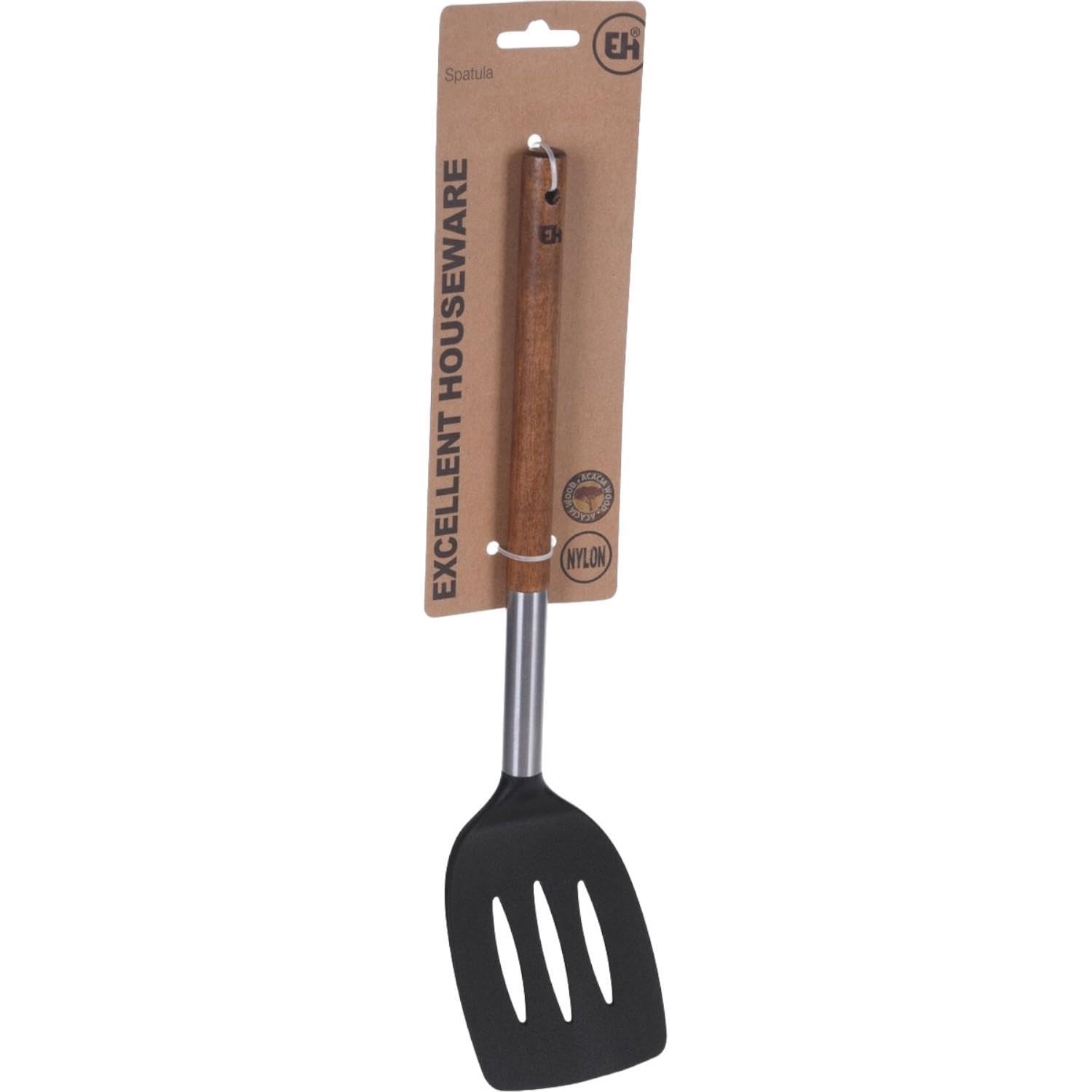 Espátula de cocina de madera, mango largo, cabeza de silicona antiadherente, 30 cm