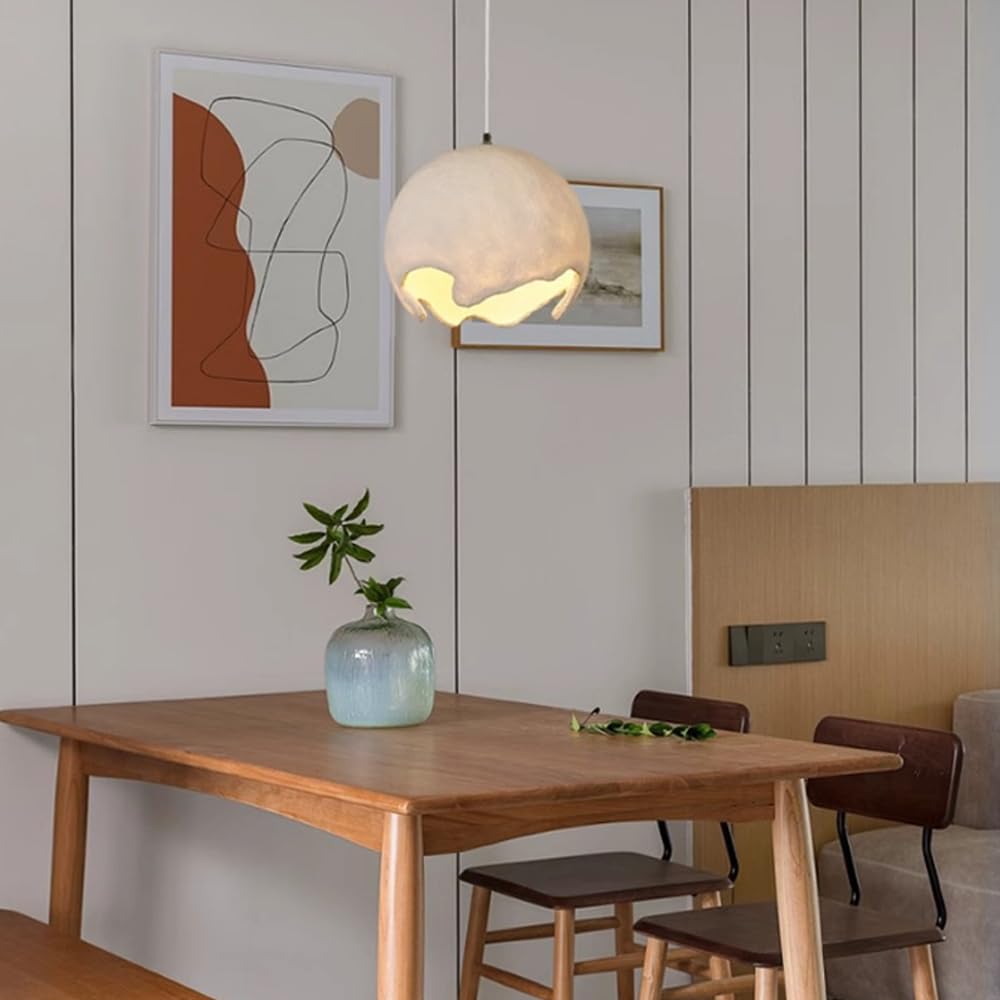 Lámparas de techo colgantes modernas Lámpara colgante de Resina para mesita de Noche, Isla de cocina, lámpara colgante de cúpula de 1 Luz para comedor, lámpara colgante Redonda Estilo Wabi Sabi