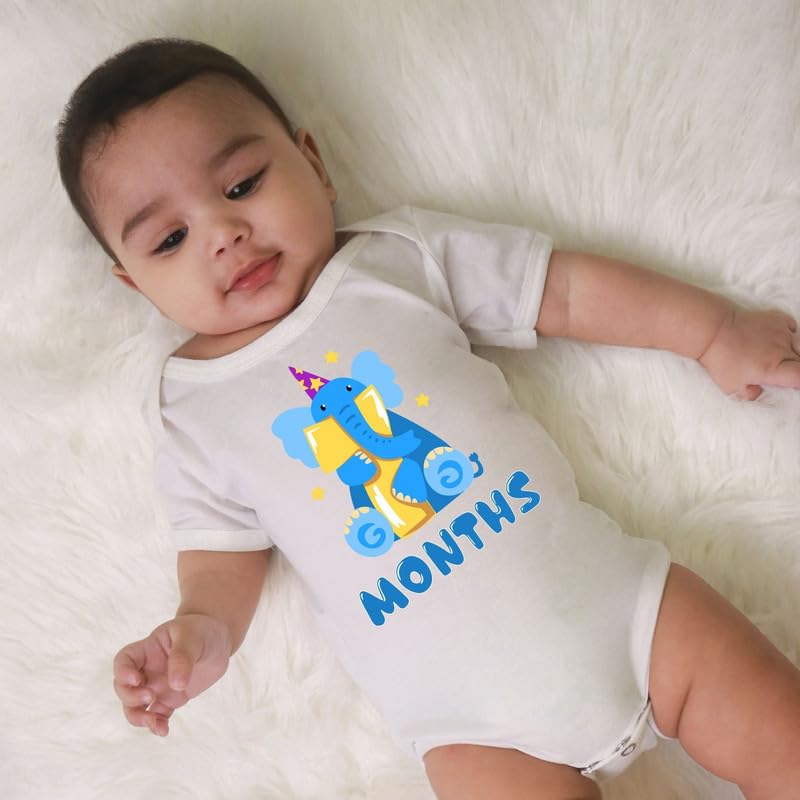 Image of KNITROOT Monthly Birthday Special Unisex Baby Romper Half Sleeve White Color