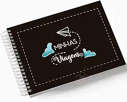 Álbum de Fotos Scrapbook papel Kraft 15x21cm 25 folhas Minhas Viagens