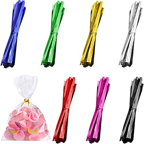 Acootruing Bag Twist Ties,700 Pcs 4 Inches Bread Bags Tie Metallic Twist Ties for Bakery,Candy Bags, Coffee Bags, Goodie Bags, Cak yellow blue rose red green silver Black AcootruingK009 0